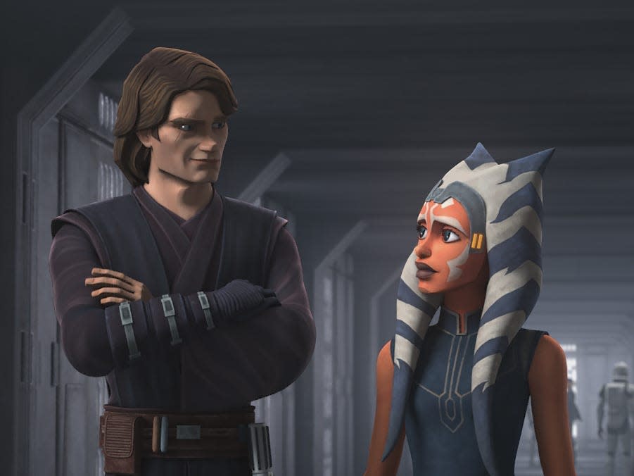 Anakin Skywalker (Matt Lanter) talking to Ahsoka Tano (Ashley Eckstein) in "Star Wars: The Clone Wars."