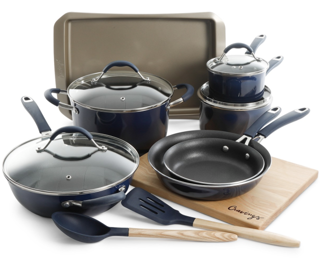 Martha Stewart 14 Piece Aluminum Nonstick Cookware Set, Grey, Gray