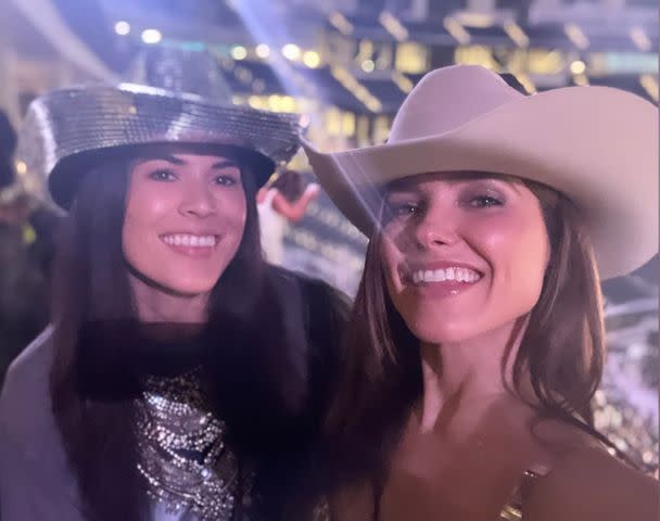 <p>sophiabush/Instagram</p> Sophia Bush and a friend smile in a selfie from Beyoncé's LA concert on Monday