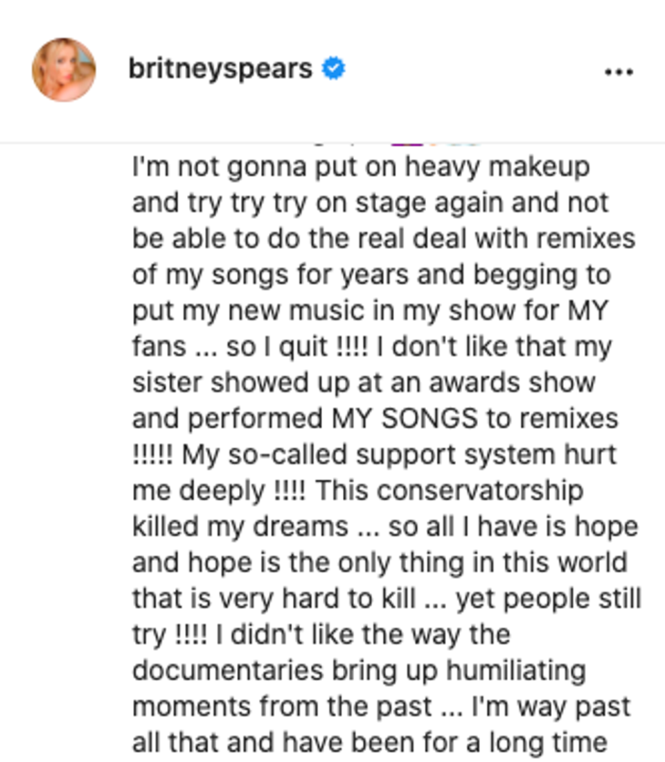 Britney Spears hits out at sister Jamie Lynn in angry Instagram post about her (instagram @britneyspears)