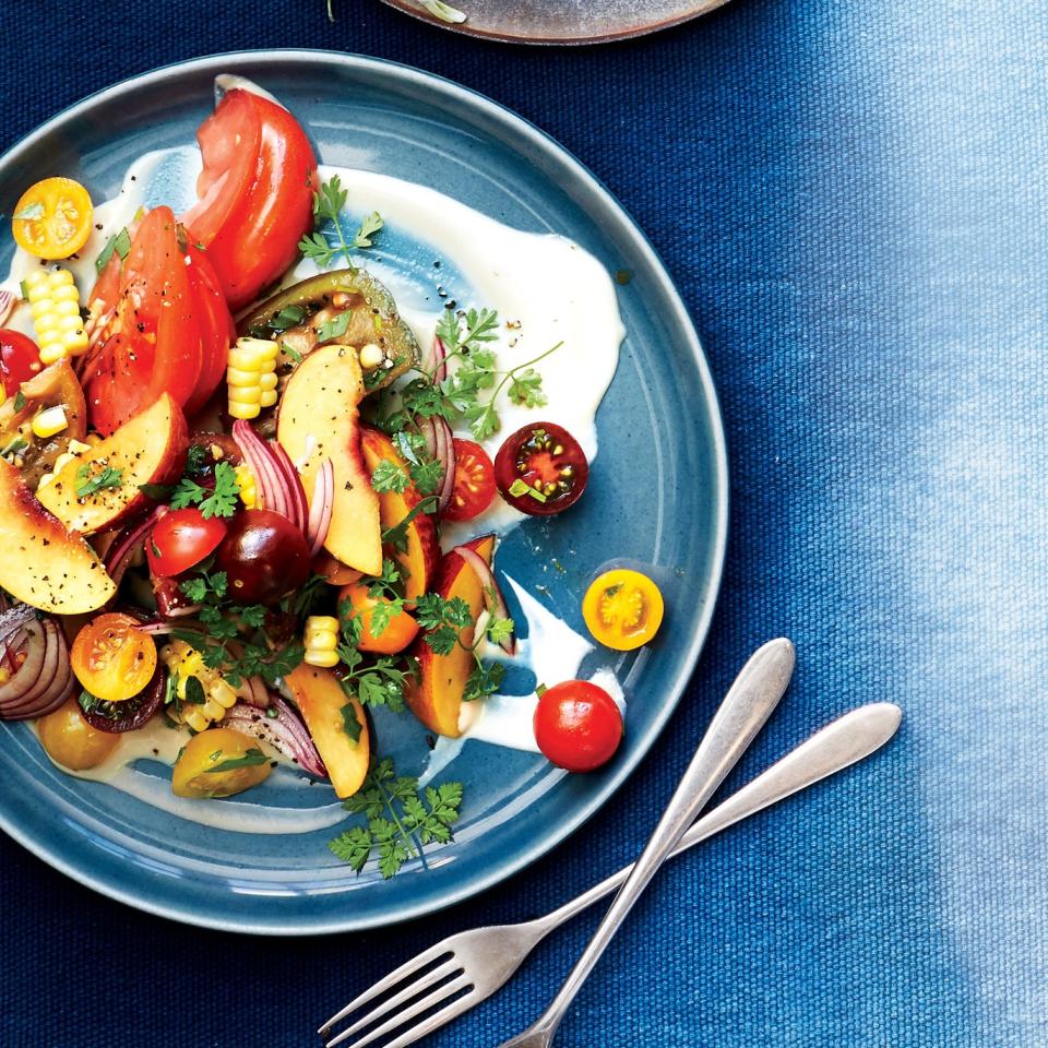 Tomato-Peach Salad with Tofu Cream