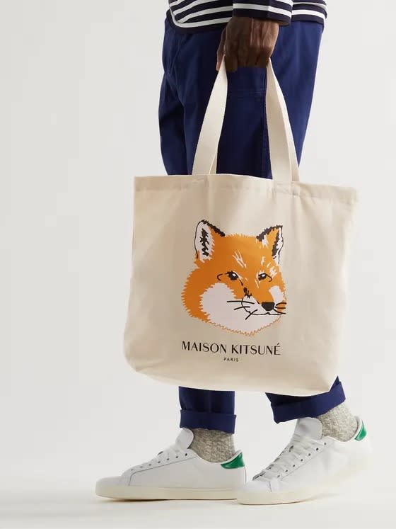 Maison-Kitsune-Logo-Print-Cotton-Canvas-Tote-Bag