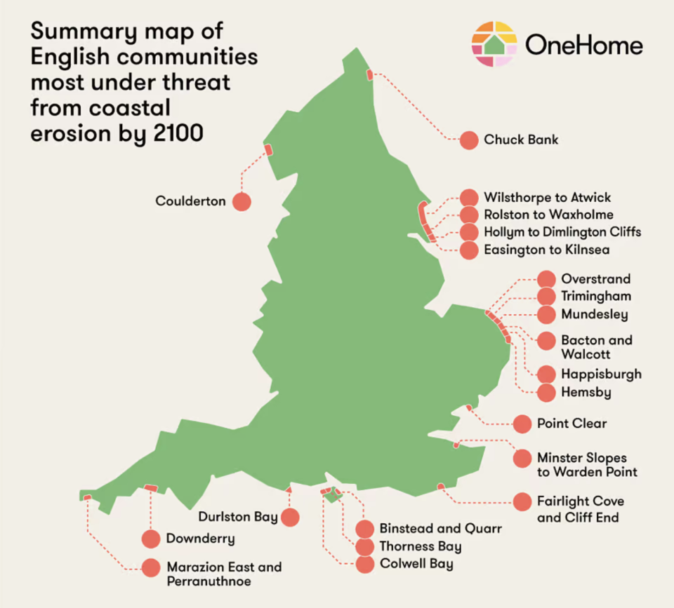 The areas most at threat by coastal erosion. (One Home)