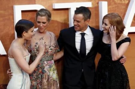 Kate Mara, Kristen Wiig, Matt Damon and Jessica Chastain arrives for the UK premiere of "The Martian" at Leicester Square in London. REUTERS/Stefan Wermuth