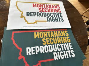 Posters for Montanans Securing Reproductive Rights, the group behind CI-128