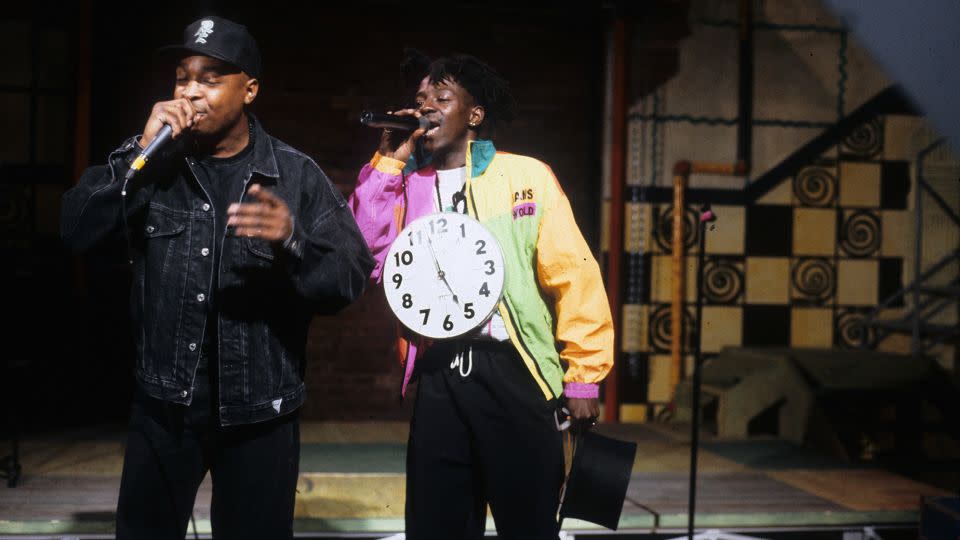 Rap group Public Enemy — Chuck D and Flavor Flav — appear on an episode of "Yo! MTV Raps" on September 19, 1991 in New York City. - Al Pereira/Michael Ochs Archives/Getty Images