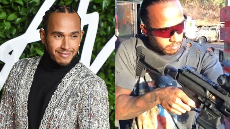 Lewis Hamilton is hard at work training for his first action movie role. (Credit: Stephane Cardinale/Corbis via Getty Images/Instagram)