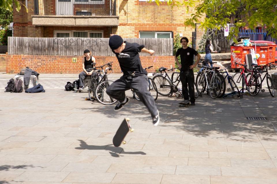 Get on board: skateboarders outside Queen’s Road station (Adrian Lourie)