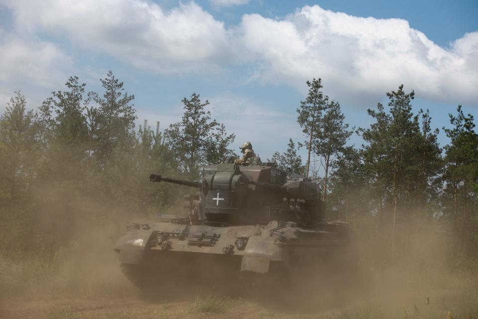 Ukrainian servicemen operate a Gepard self-propelled anti-aircraft gun during their combat shift, amid Russia's attack on Ukraine, in Kyiv region, Ukraine June 30, 2023.