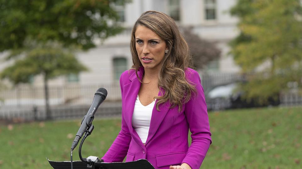 Alyssa Farah, White House director of strategic communications, speaks to members of the media outside the White House in Washington, D.C., U.S., on Wednesday, Oct. 21, 2020. Farah said that the Trump administration is committed to getting a stimulus package and that there could be "some movement in the next 48 hours."