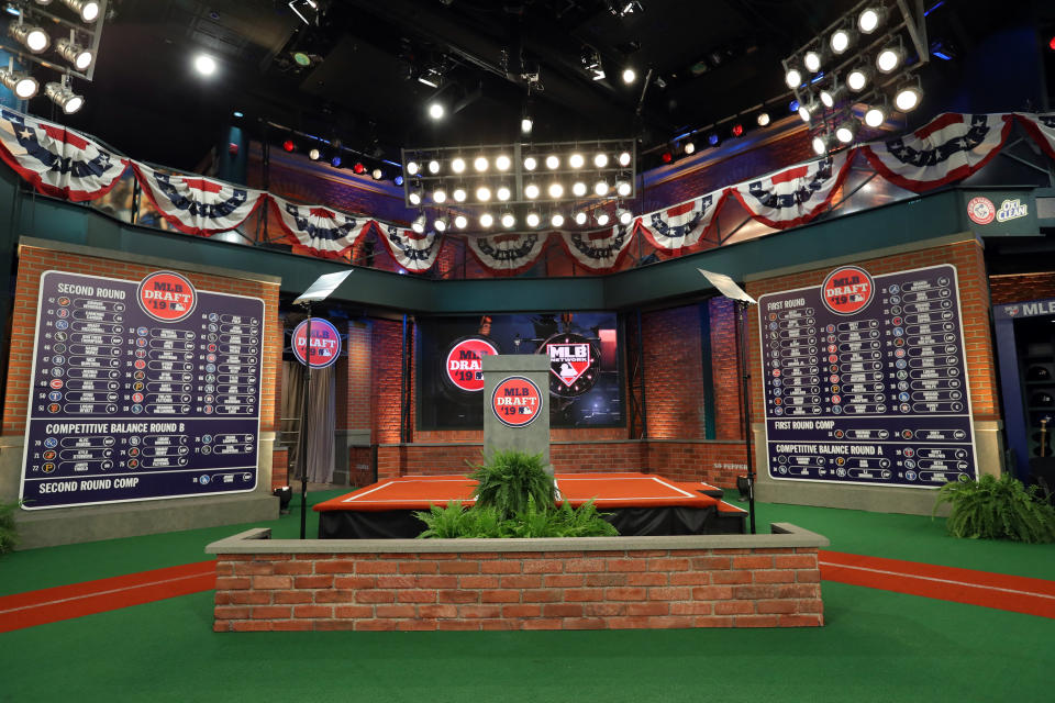 SECAUCUS, NJ - JUNE 03:  A general view of the completed first and second round draft boards during the 2019 Major League Baseball Draft at Studio 42 at the MLB Network on Monday, June 3, 2019 in Secaucus, New Jersey. (Photo by Alex Trautwig/MLB via Getty Images)