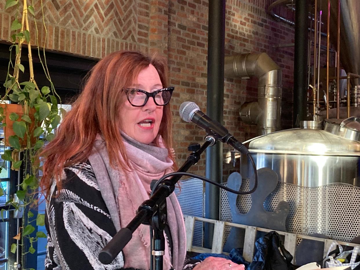 Doreen Kraft, executive director of Burlington City Arts, speaks Nov. 30, 2023 at Foam Brewers in Burlington for an event announcing the Highlight New Year's Eve schedule of activities.