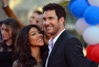 Dylan McDermott and Shasi Wells attend the Los Angeles premiere of "The Campaign" on August 2, 2012.