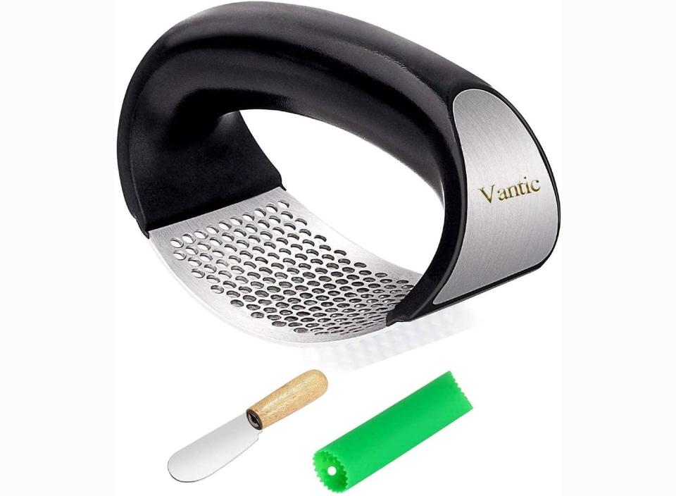 Using a versatile garlic press can help make mundane crushing and peeling take far less time. (Source: Amazon)