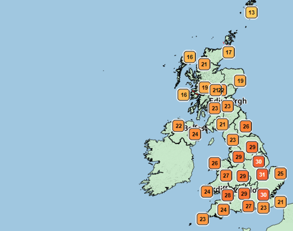Forecasters say the mercury could hit 33C on Monday (Met Office)