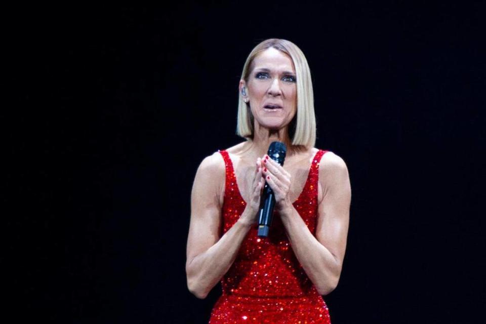 Celine Dion performs at the Spectrum Center in Charlotte during her 2020 “Courage World Tour” on Tuesday night.