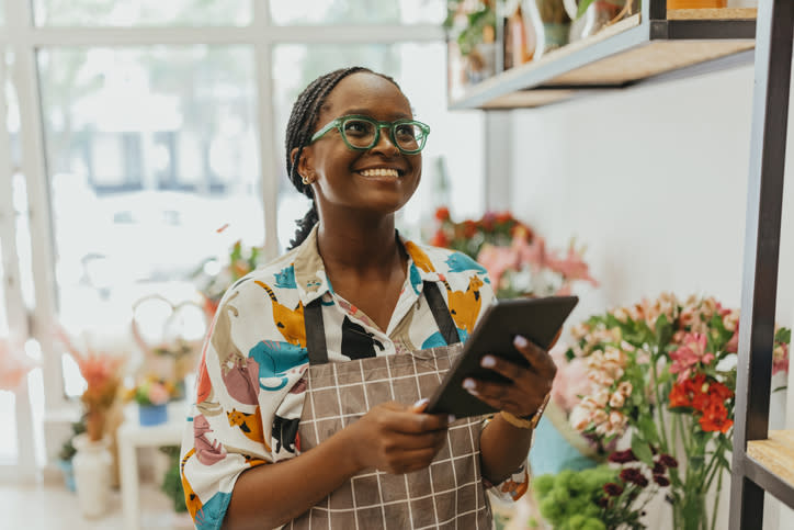 A business owner having reviewed a retirement plan for herself and her employees.