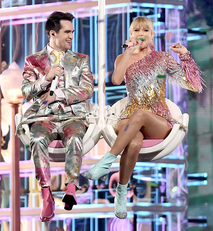Brendon Urie and Taylor Swift perform at the 2019 Billboard Music Awards. - Credit: Rob Latour/Shutterstock
