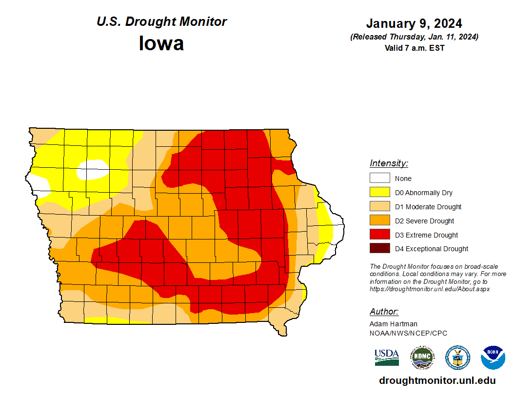 The latest U.S. Drought Monitor shows most of the Des Moines metro is in extreme drought.