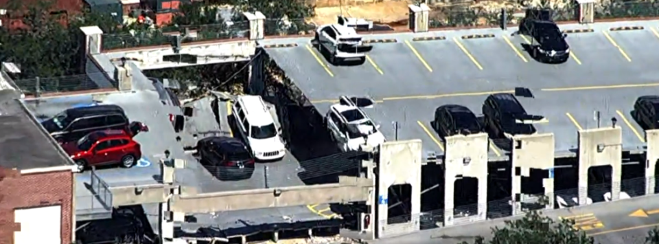 A section of the top level of a parking garage at Ascension St. Vincent's Riverside collapse Tuesday in Jacksonville.