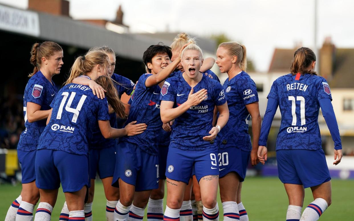 Bethany England celebrates scoring her side's first goal during the FA Women's Super League match at Kingsmeadow - PA