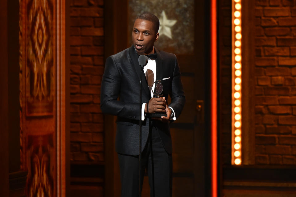 Photo credit:  Leslie Odom Jr. accepting the Best Leading Actor in a Musical award at the 2016 Tonys