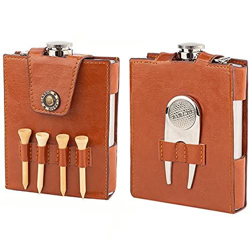 49) Golf Flask Gift Set Divot Tool, Tees and Ball Marker