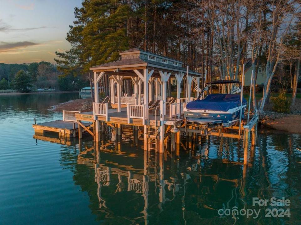 The home includes this dock at the tip of its gated Lake Norman peninsula in Mooresville.