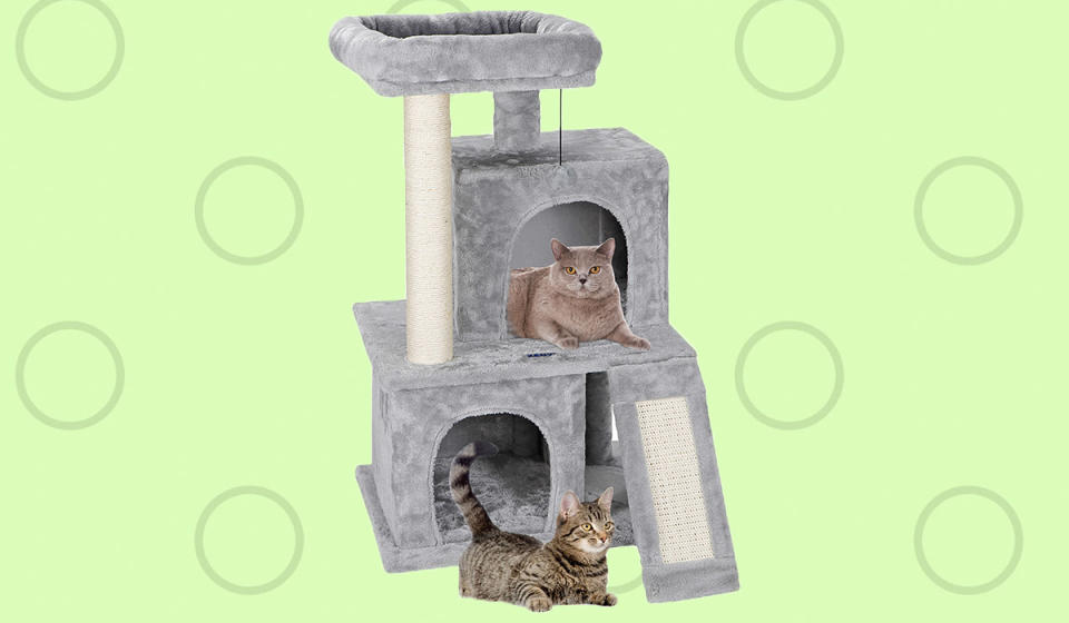 Clawdia and Purrcy will love their kitty condo, and your furniture will thank you. (Photo: Walmart)