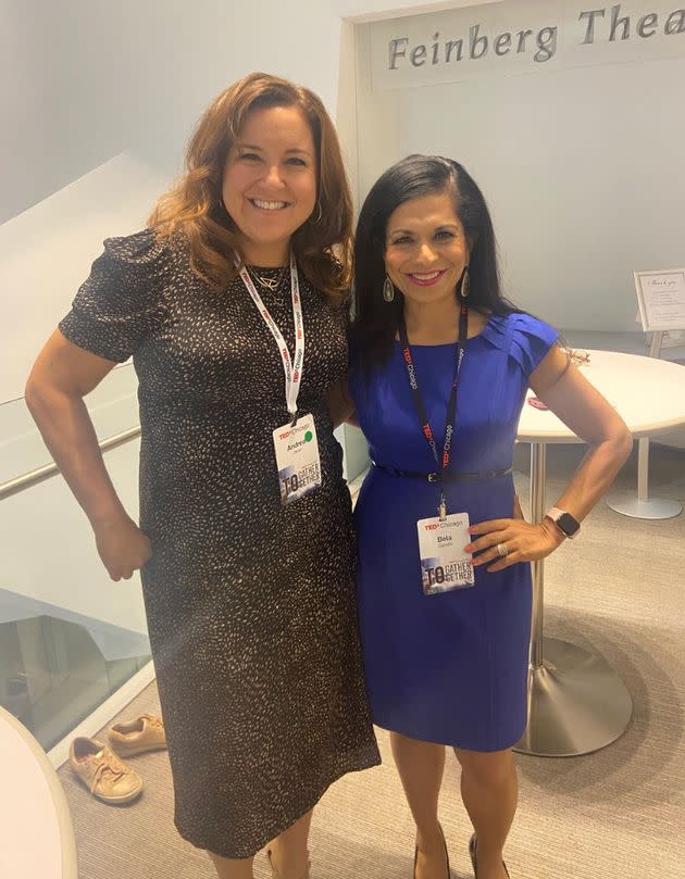 The author (left) first met her Fairy Godmother, Bela Gandhi, in person after Bela spoke at TEDx Chicago (October 2021).