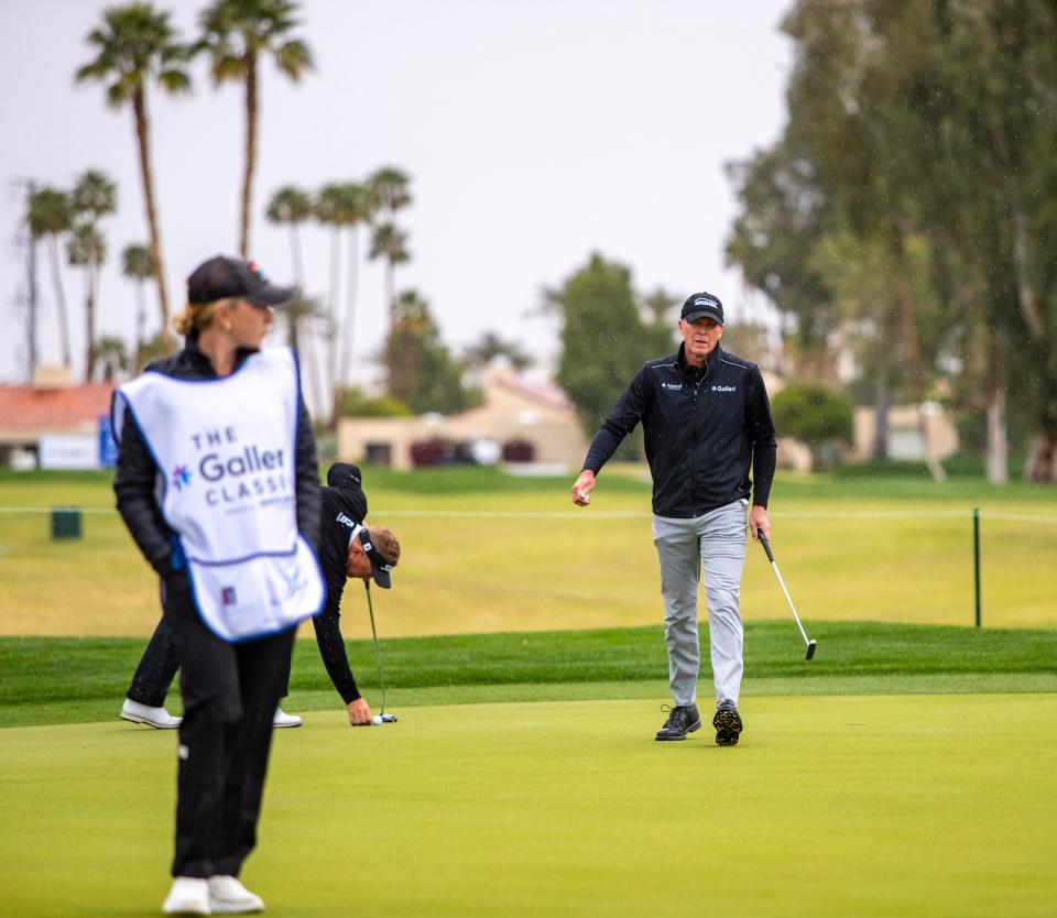 Izzi Stricker caddied for her dad, Steve Stricker, at The Galleri Classic at Mission Hills Country Club in Rancho Mirage, California, this past weekend.