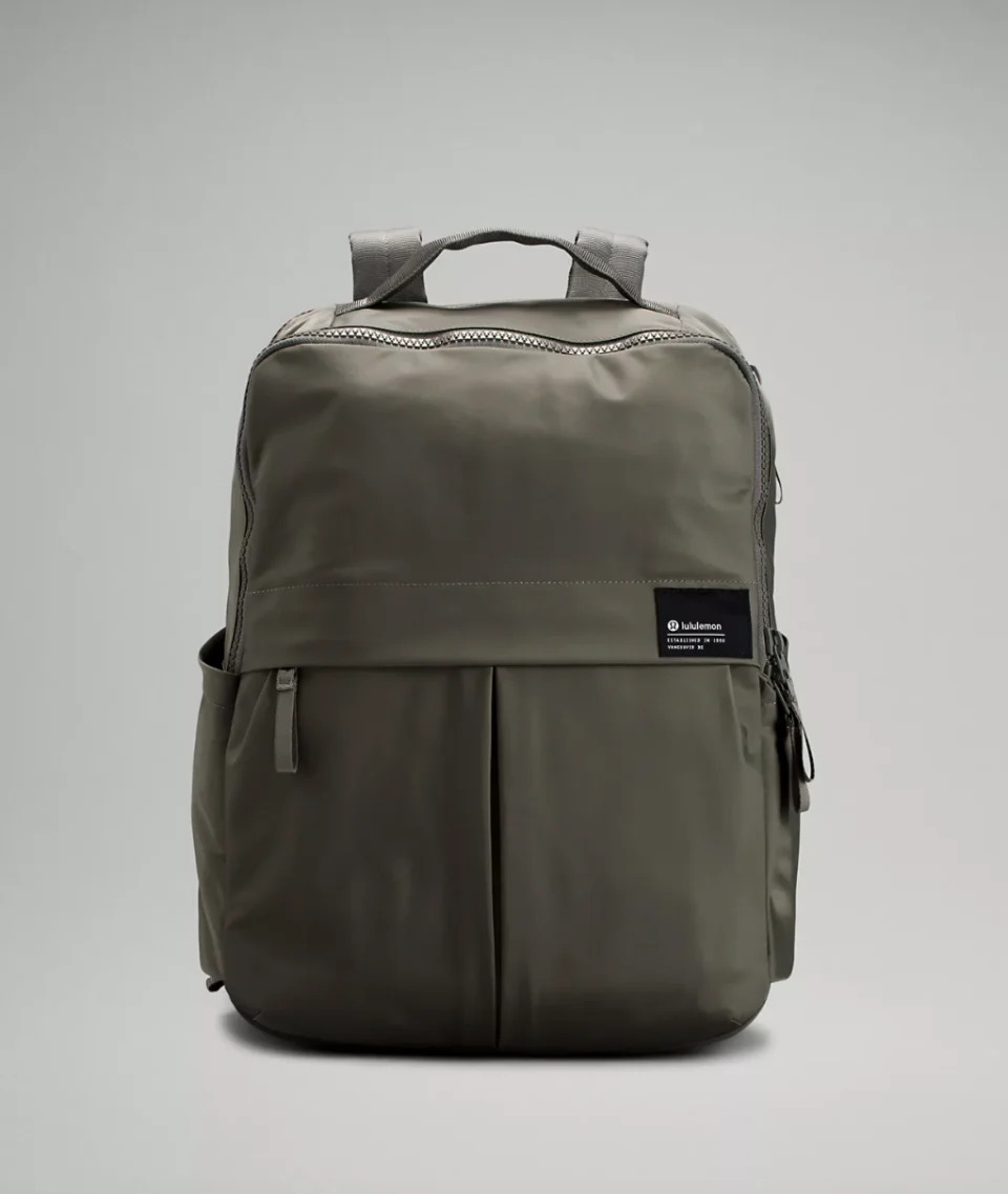 Everyday Backpack 2.0 23L in grey sage against grey background (Photo via Lululemon)