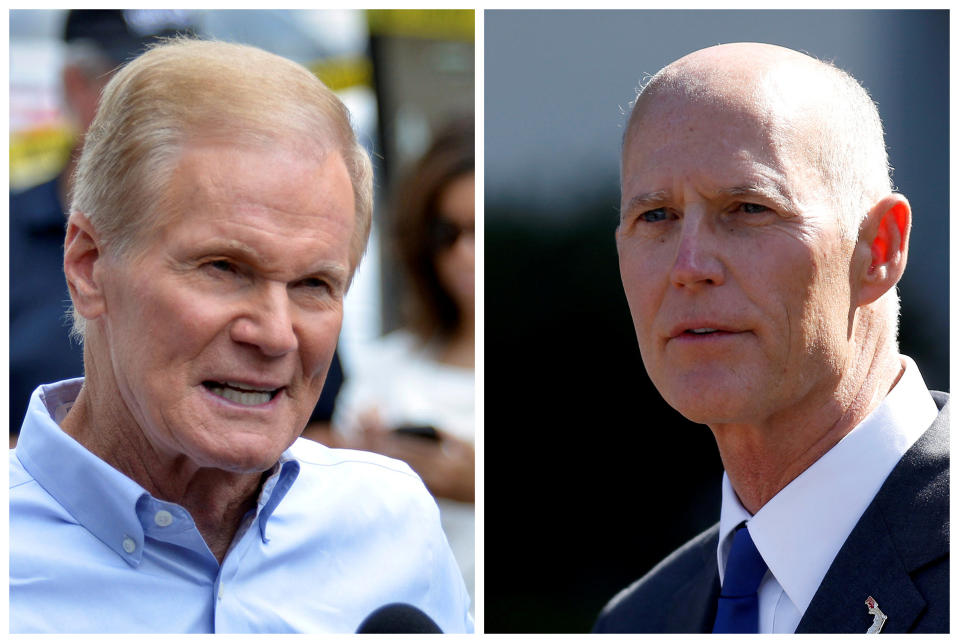 Sen. Bill Nelson, D-Fla., and Florida Gov. Rick Scott (Photos: Kevin Kolczynski/Reuters; Joshua Roberts/Reuters)