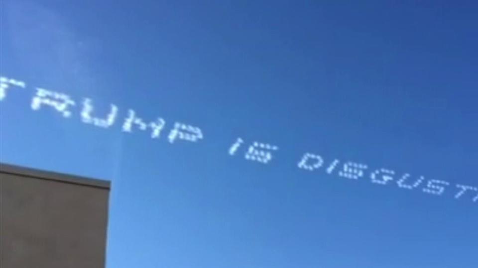 Skywriters had a very distinct message for Republican presidential candidate Donald Trump at the 127th Rose Parade on New Year's Day.