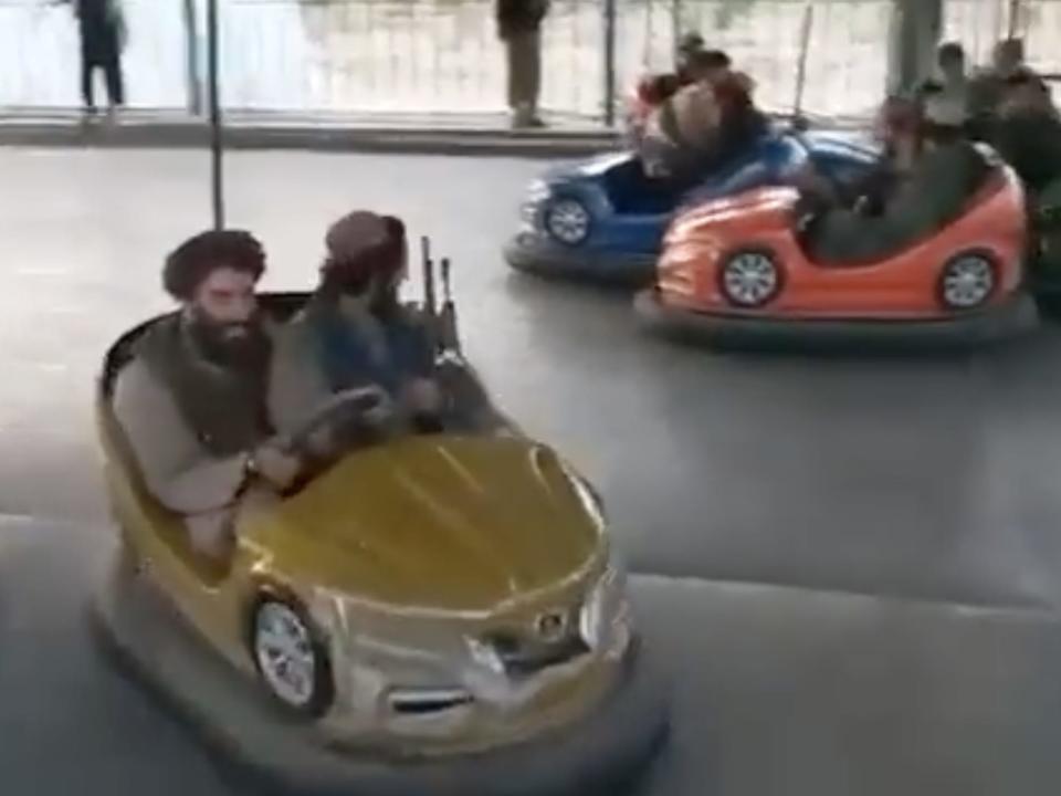 Screenshot of Twitter Video showing Taliban enjoying amusement park rides