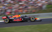 Red Bull driver Max Verstappen of the Netherlands steers his car during the Hungarian Formula One Grand Prix at the Hungaroring racetrack in Mogyorod, Hungary, Sunday, Aug. 1, 2021. (AP Photo/Darko Bandic)