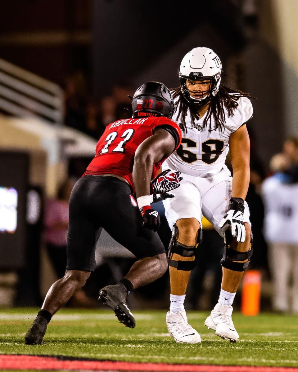 Mainland High grad Marcus Tatum (68) started all 12 regular season games at tackle for UCF.