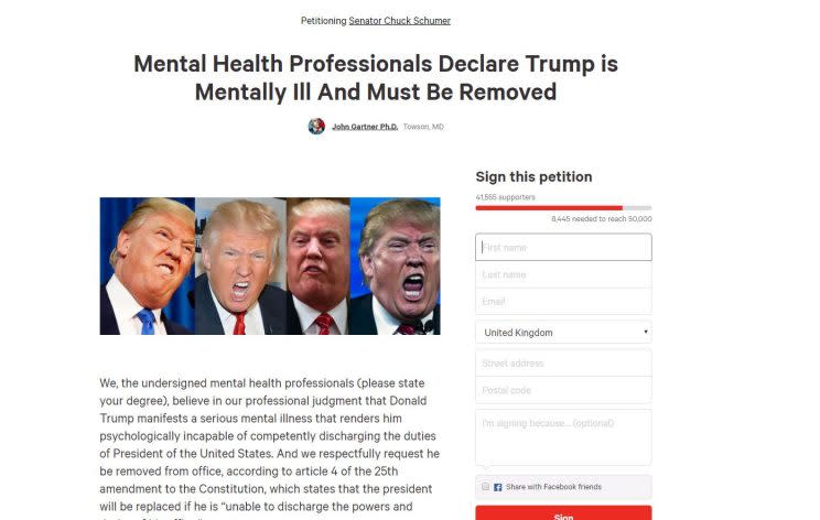 Dr Gartner set up the Change.org petition aimed at removing Mr Trump from power