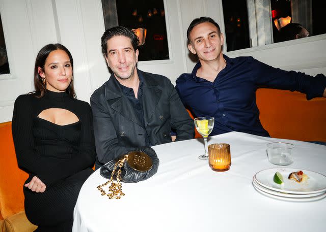 <p>BFA</p> Jennifer Vitagliano and David Schwimmer with a guest at Raf’s anniversary party in New York City