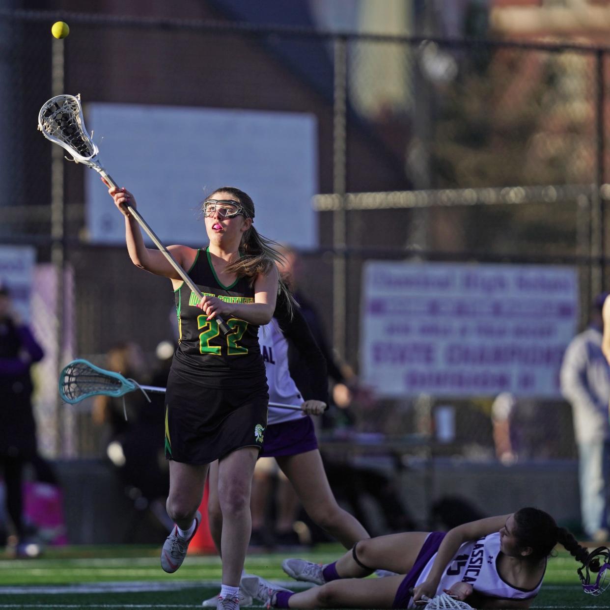 North Smithfield's Julie Nolf works the way upfield during the second quarter of the Northmen's win over Classical on Wednesday.