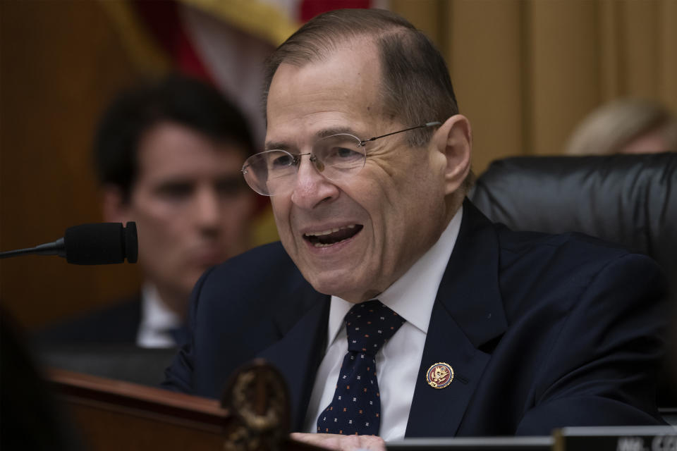 FILE - In this May 8, 2019, file photo, House Judiciary Committee Chair Jerrold Nadler, D-N.Y., speaks during a hearing in Washington. The House Judiciary Committee is moving to the forefront of President Donald Trump’s impeachment, starting with a hearing Wednesday, Dec. 4 to examine the “high crimes and misdemeanors” set out in the Constitution. (AP Photo/J. Scott Applewhite, fFle)