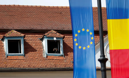 A member of the security personnel is seen prior to the informal meeting of European Union leaders in Sibiu, Romania, May 9, 2019. REUTERS/Francois Lenoir