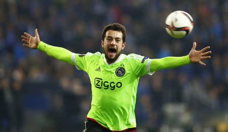 Football Soccer - Schalke 04 v Ajax Amsterdam - UEFA Europa League Quarter Final Second Leg - Veltins-Arena, Gelsenkirchen, Germany - 20/4/17 Ajax's Amin Younes celebrates scoring their second goal Reuters / Thilo Schmuelgen Livepic