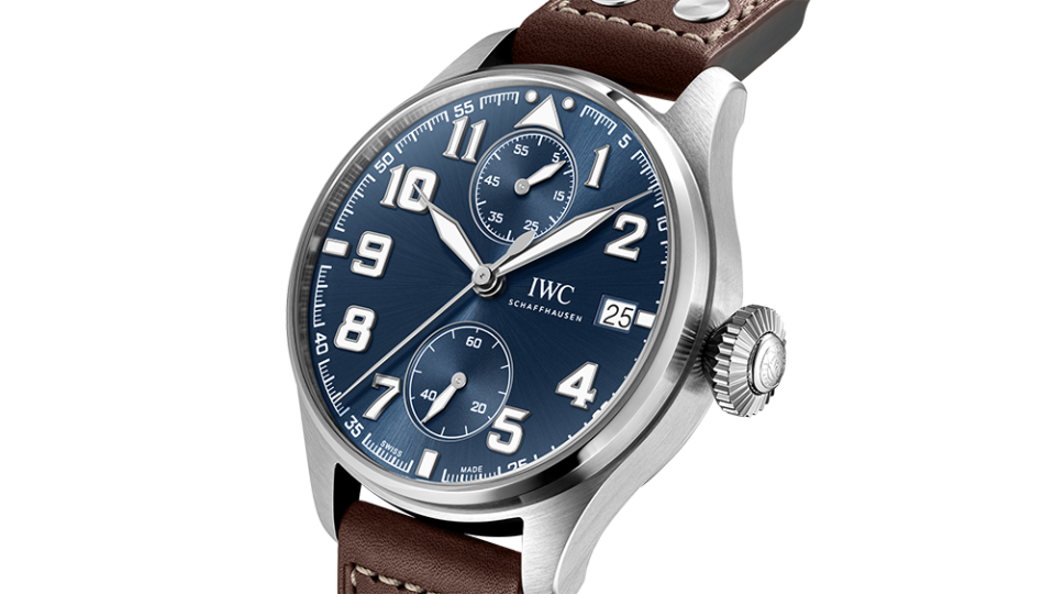 The chronograph features the trademark Le Petit Prince blue dial and vintage-inspired Arabic numerals. - Credit: IWC Schaffhausen