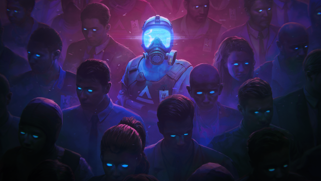  Keyart for Mannequin VR on the Meta Quest 3, it shows a glowing person in a crowd of civilians. 