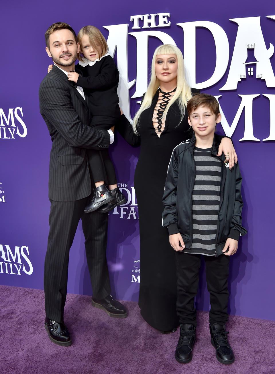 LOS ANGELES, CALIFORNIA - OCTOBER 06: Christina Aguilera, Matthew Rutler, Max Bratman and Summer Rain Rutler attend the Premiere of MGM's "The Addams Family" at Westfield Century City AMC on October 06, 2019 in Los Angeles, California. (Photo by Axelle/Bauer-Griffin/FilmMagic)