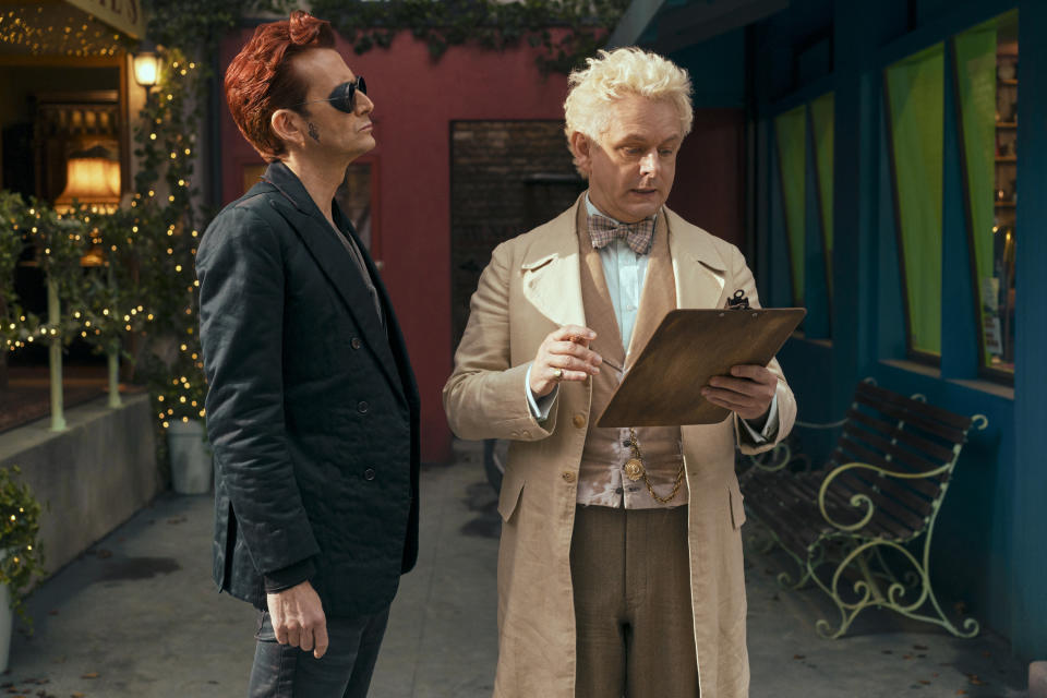 David Tennant (Crowley) and Michael Sheen (Aziraphale) in Good Omens season 2 (Prime Video)