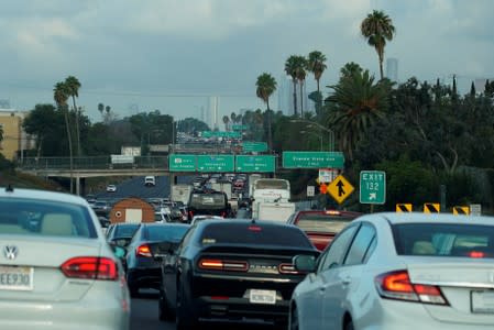 FILE PHOTO: Morning traffic makes its way along a Los Angeles freeway in Los Angeles,