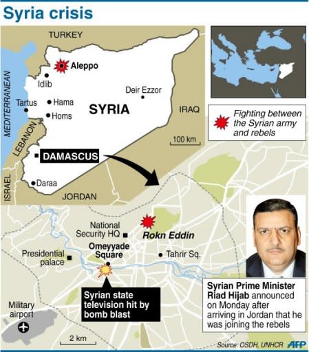 Maps of Syria and Damascus, locating latest fighting between the army and rebels