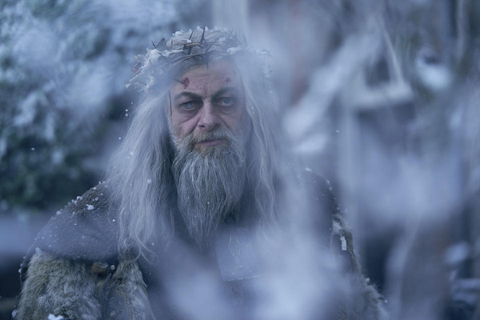 This undated photograph provided by FX Networks shows actor Andy Serkis in character as the Spirit of Christmas Past in the movie ‘A Christmas Carol.’ Actor Andy Serkis says the FX Original version of the classic Dickens tale is plugged into the modern zeitgeist. Serkis plays the ghost of Christmas Past and Guy Pearce plays a tormented Scrooge. (Robert Viglasky/FX Networks via AP)